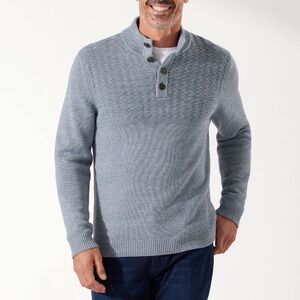 Tommy Bahama | Sorentto Beach Button Mock Neck Zip-Front Knit Sweater Size Large